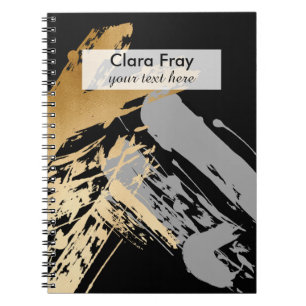elegant faux gold and grey brushstrokes spiral notebook