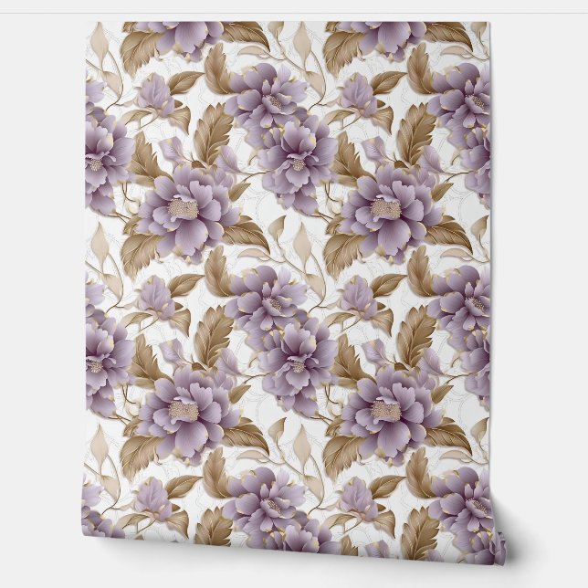 Elegant faux gold and light purple flowers summer wallpaper (Unrolling)