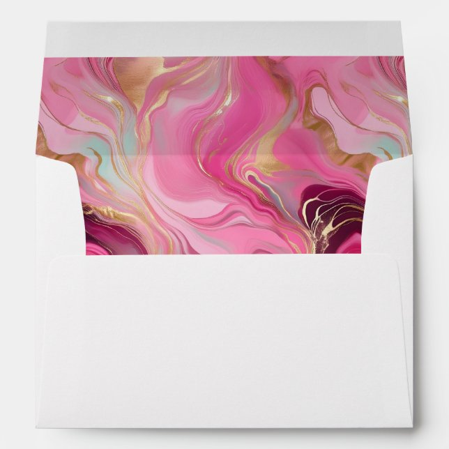 Elegant Faux Gold and Pink Marbled Wedding Envelope (Back (Bottom))