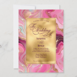 Elegant Faux Gold and Pink Marbled Wedding Invitation