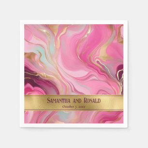 Elegant Faux Gold and Pink Marbled Wedding Napkin