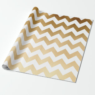 elegant faux gold and white chevron pattern wrapping paper