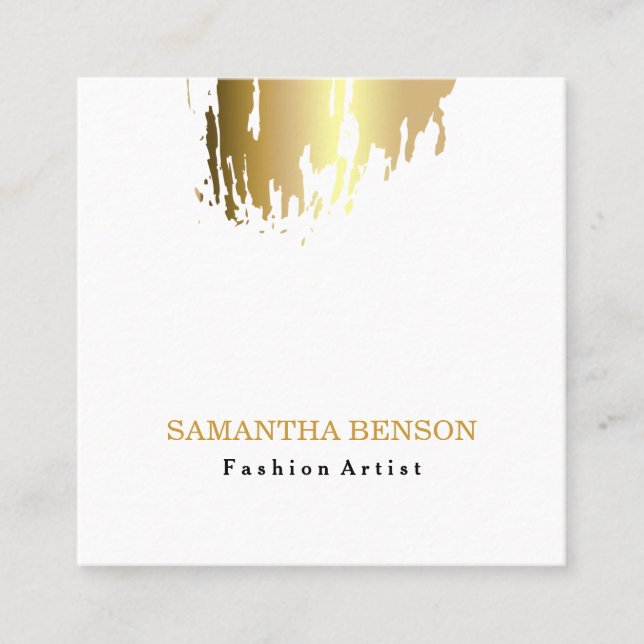 Elegant Faux Gold Artistic Brushed Vertical Square Business Card (Front)