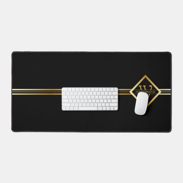 Elegant Faux Gold Axis Monogram – Black & Gold Desk Mat (Keyboard & Mouse)