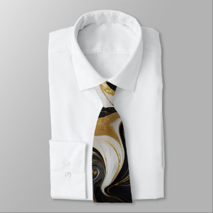 Elegant Faux Gold, Black and White Marbled  Tie