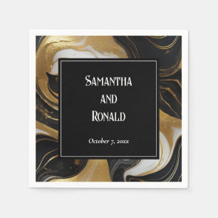 Elegant Faux Gold, Black and White Marbled Wedding Napkin