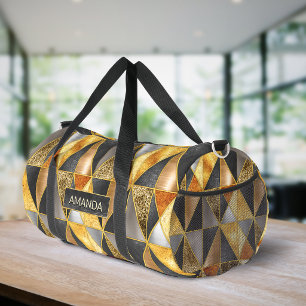 Elegant faux gold black silver geometric triangles duffle bag
