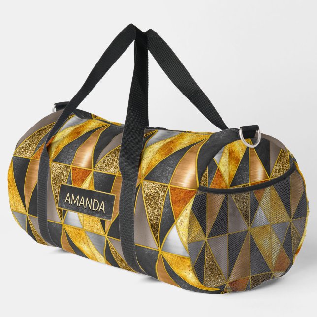 Elegant faux gold black silver geometric triangles duffle bag (Right Corner)