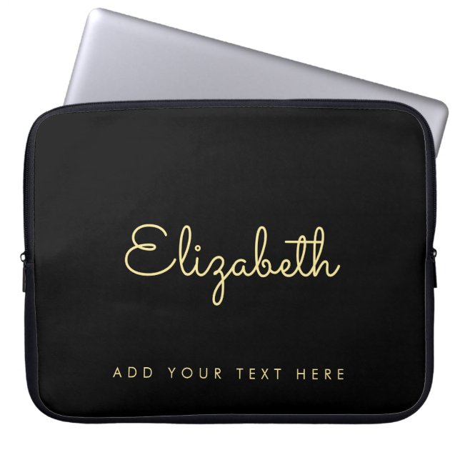 Elegant Faux Gold & Black Typography Name Template Laptop Sleeve (Front)
