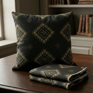 Elegant Faux Gold Black Vintage Damask Pattern Fabric