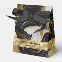 Elegant Faux Gold, Black White Marble Favour Boxes
