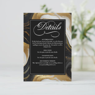 Elegant Faux Gold, Black & White Marbled Wedding Enclosure Card