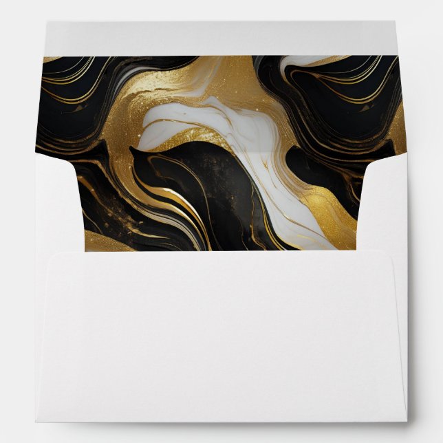 Elegant Faux Gold, Black & White Marbled Wedding Envelope (Back (Bottom))