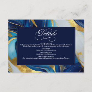 Elegant Faux Gold, Blue and White Marbled Wedding Enclosure Card