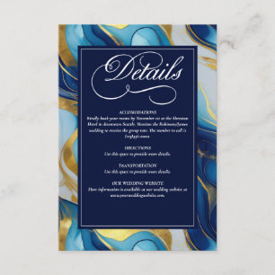 Elegant Faux Gold, Blue and White Marbled Wedding Enclosure Card