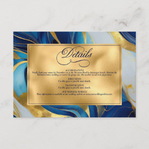 Elegant Faux Gold, Blue and White Marbled Wedding Enclosure Card