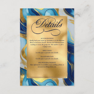 Elegant Faux Gold, Blue and White Marbled Wedding Enclosure Card