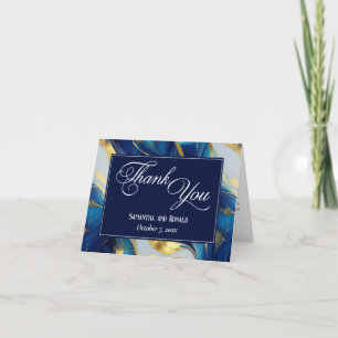 Elegant Faux Gold, Blue & White Wedding Thank You Card