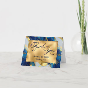 Elegant Faux Gold, Blue & White Wedding Thank You Card