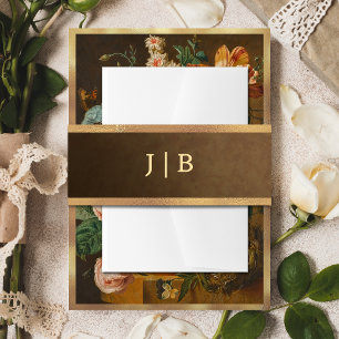 Elegant Faux Gold Border Wedding Monogram Invitation Belly Band
