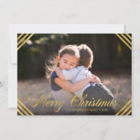 Elegant Faux Gold Borders Merry Christmas Photo