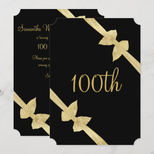 Elegant Faux Gold Bows 100th Birthday Invitation
