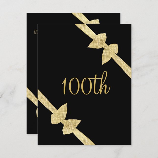 Elegant Faux Gold Bows 100th Birthday Invitation (Front/Back)