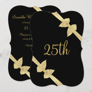 Elegant Faux Gold Bows 25th Birthday Invitation