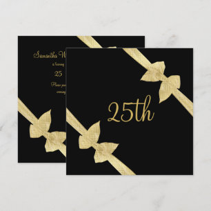 Elegant Faux Gold Bows 25th Birthday Invitation