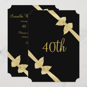 Elegant Faux Gold Bows 40th Birthday Invitation