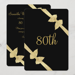 Elegant Faux Gold Bows 80th Birthday Invitation