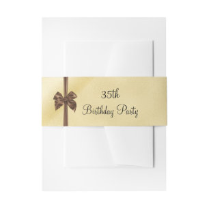 Elegant Faux Gold & Brown Satin Bow 35th Birthday Invitation Belly Band