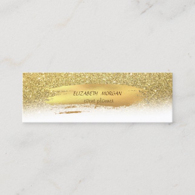 Elegant Faux Gold Brush Stroke, Glitter Mini Business Card (Front)
