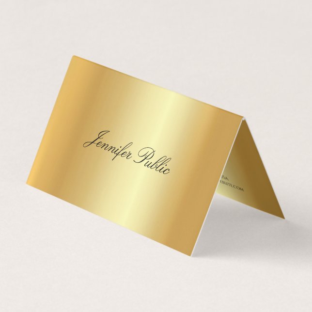 Elegant Faux Gold Calligraphed Modern Template Business Card (Front)
