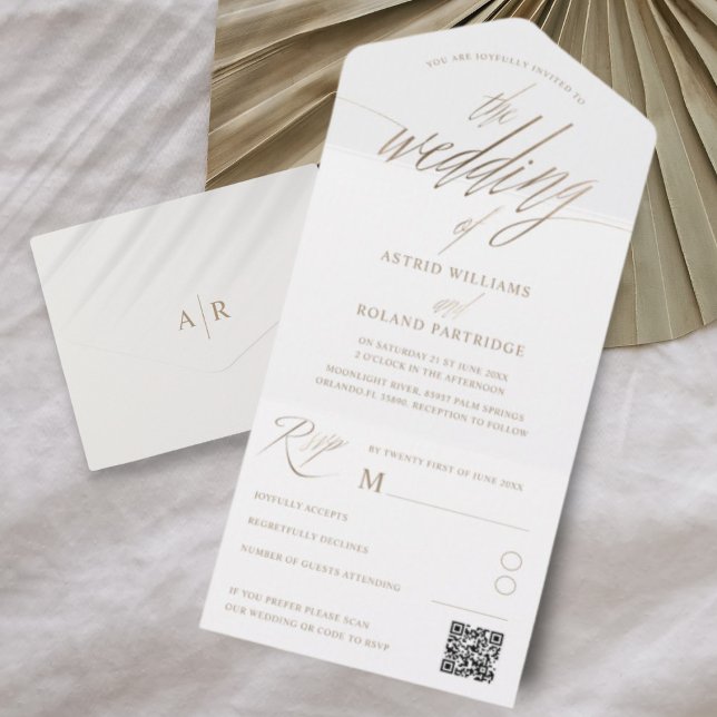 Elegant Faux Gold Calligraphy The Wedding of  All In One Invitation (Creator Uploaded)