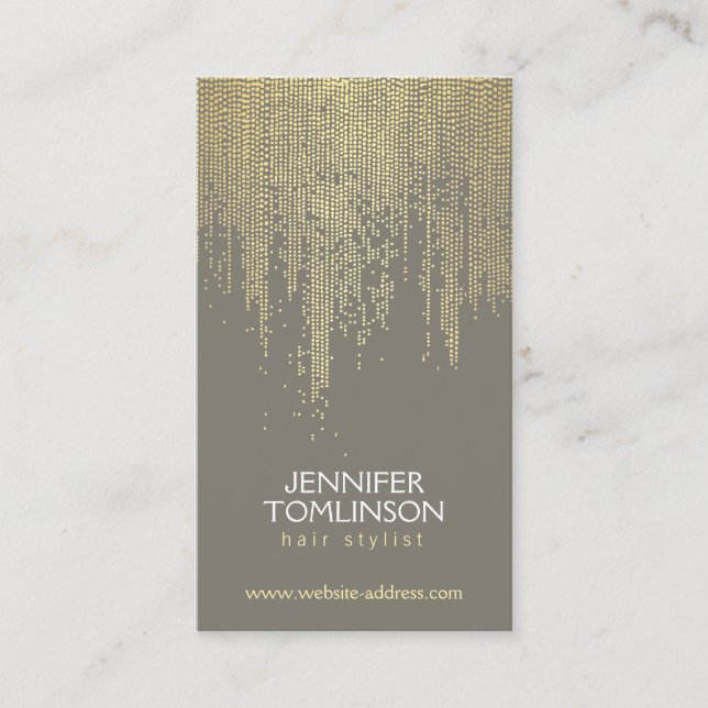 Elegant Faux Gold Confetti Dots Pattern Grey Business Card (Front)