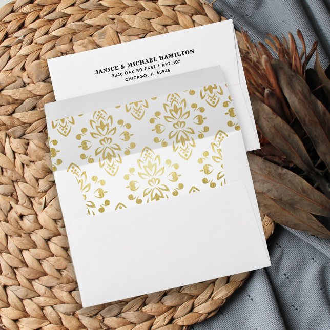 Elegant Faux Gold Damask Pattern Lined Envelope (Creator Uploaded)