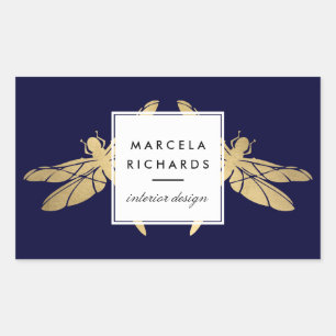 Elegant Faux Gold Dragonfly Duo on Dark Navy Rectangular Sticker