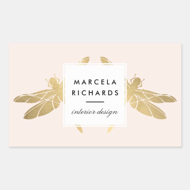 Elegant Faux Gold Dragonfly Duo on Pink Rectangular Sticker (Front)