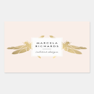 Elegant Faux Gold Dragonfly Duo on Pink Rectangular Sticker