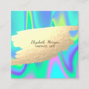 Elegant Faux Gold Foil Brush Stroke Holographic Square Business Card