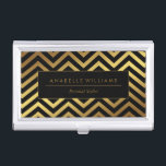 Elegant Faux Gold Foil Chevrons Business Card Holder<br><div class="desc">Elegant and chic design of faux gold foil chevrons seamless pattern. Personalised with your name or monogram,  profession,  or any text of your choice.</div>