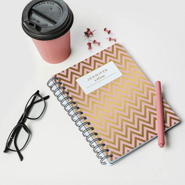 Elegant Faux Gold Foil Chevrons Pattern Spiral Notebook (Creator Uploaded)