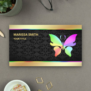 Elegant Faux Gold Foil Colorful Rainbow Butterfly Business Card