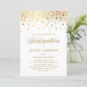Elegant Faux Gold Foil Confetti Graduation Invitation