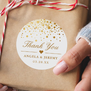 Elegant Faux Gold Foil Confetti Wedding Thank You Classic Round Sticker