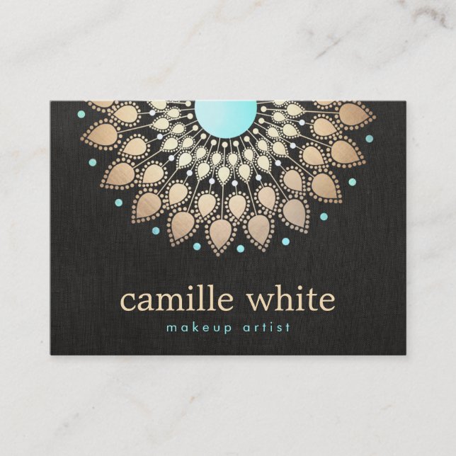 Elegant Faux Gold Foil Lotus Black Business Card (Front)