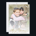 Elegant Faux Gold Foil Script Christmas Photo Card<br><div class="desc">Send stylish greetings at this special time of the year with these beautiful photo cards,  featuring elegant gold typography and faux gold foil stripes on the back.</div>