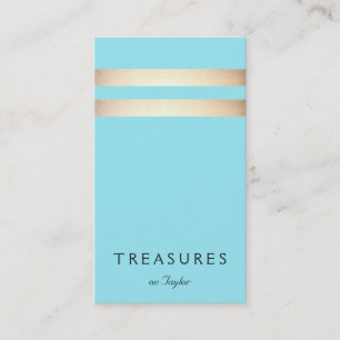 Elegant Faux Gold Foil Striped Turquoise Blue Business Card
