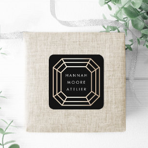 Elegant Faux Gold Gemstone Logo Square Sticker
